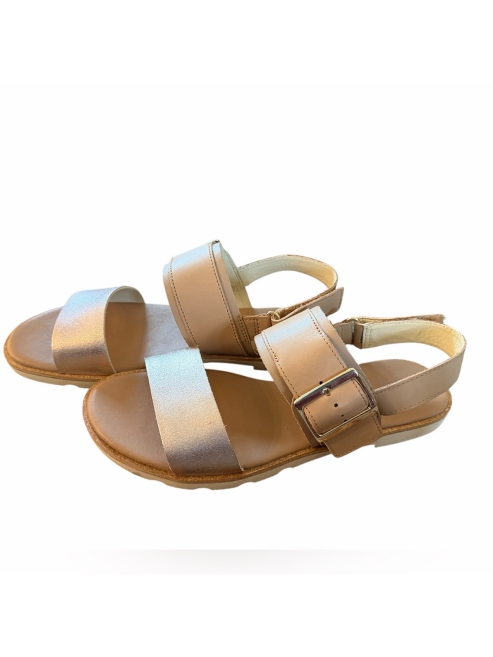 Sorel Ella III Tan and Metallic Leather Flat Sandal Size 7 - Picture 5 of 10